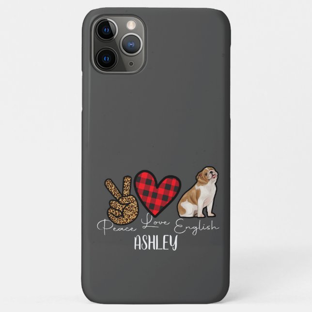 Peace Love English Bulldog  Plaid Cute Dog Lover  Case-Mate iPhone Case (Back)