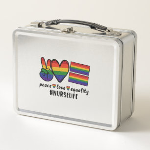 Peace Love Equality Nurse LGBT Metal Lunch Box