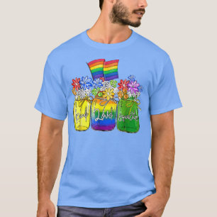 Peace Love Equality Rainbow Floral Lgbt Flag T-Shirt
