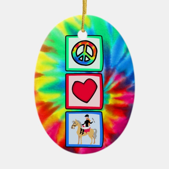 Peace, Love, Equestrian Ceramic Tree Decoration (Front)