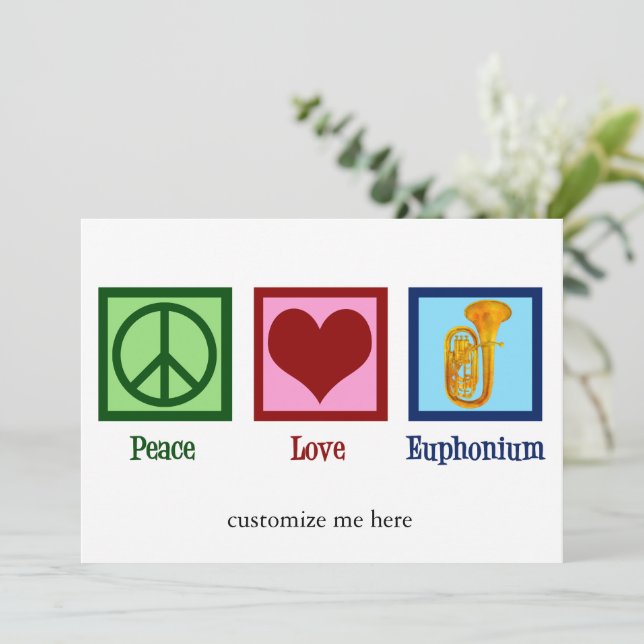 Peace Love Euphonium Cute Custom Christmas Holiday Card (Standing Front)