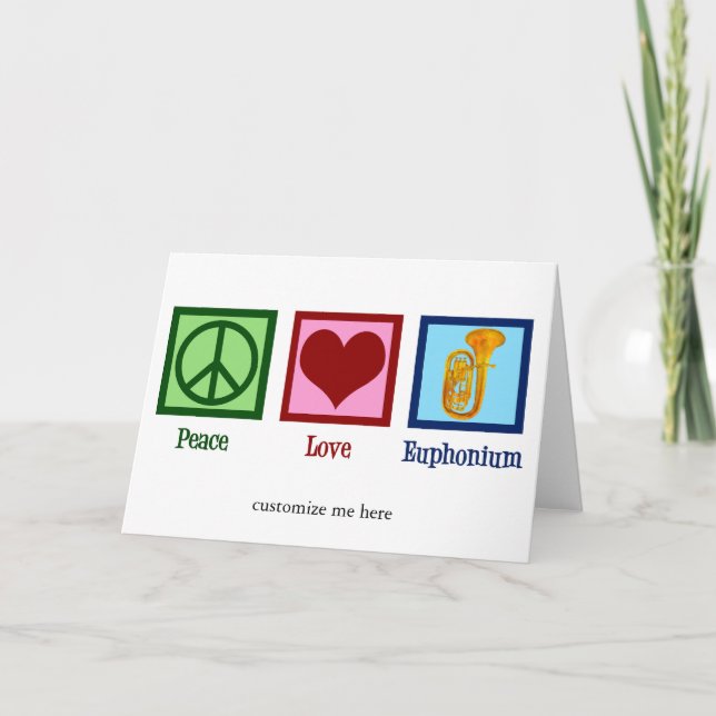 Peace Love Euphonium Cute Customisable Holiday Card (Front)