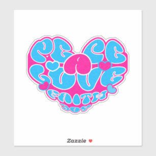 Peace Love Faith Joy Aqua Pink Heart Retro Sticker