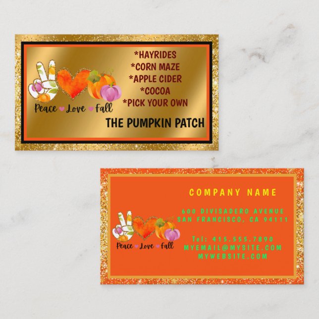 Peace Love Fall Autumn Custom Text and Colour  Business Card (Front/Back)