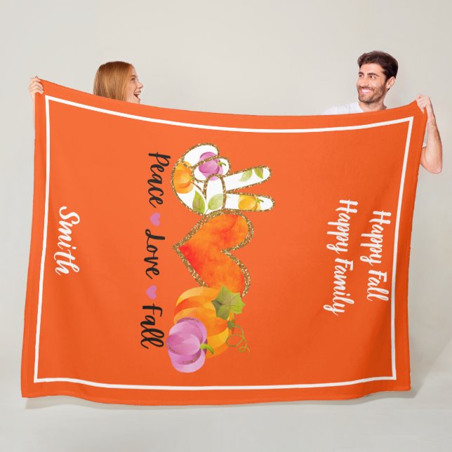Peace Love Fall Autumn Custom Text and Colour Fleece Blanket (In Situ)