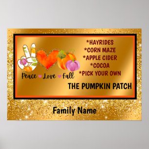 Peace Love Fall Autumn Custom Text and Colour Poster
