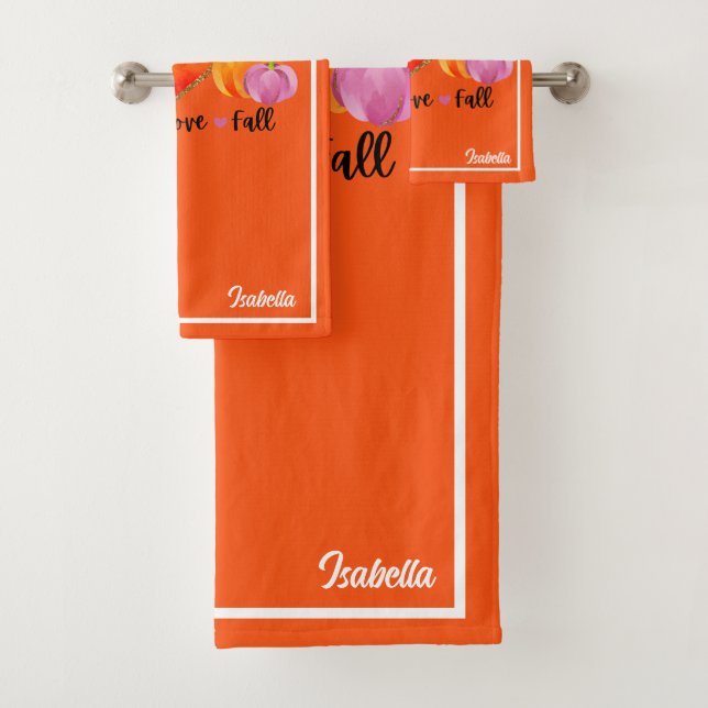 Peace Love Fall Autumn Customise Text and Colour Bath Towel Set (Insitu)