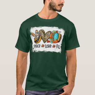 Peace Love Fall Autumn Leopard Heart Pumpkin Thank T-Shirt