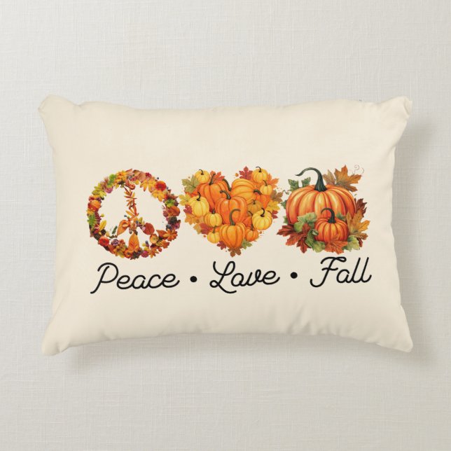 Peace, Love, Fall – Cosy Autumn Vibes with Pumpkin Decorative Cushion (Front)