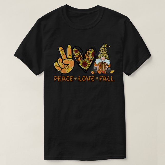 Peace Love Fall Funny Gnome Autumn Lover Pumpkins  T-Shirt (Design Front)
