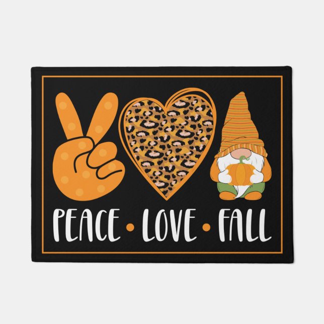 Peace Love Fall Gnome Pumpkin Doormat (Front)