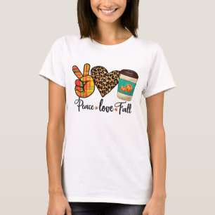 Peace, Love, Fall Leopard Pumpkin Spice Latte T-Shirt