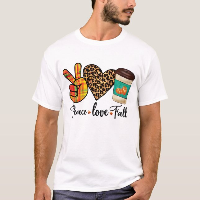 Peace, Love, Fall Leopard Pumpkin Spice Latte T-Shirt (Front)
