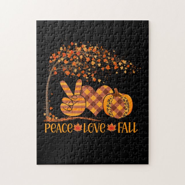 Peace Love Fall Pumpkin Autum Happy Fall Jigsaw Puzzle (Vertical)