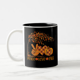 Peace Love Fall Pumpkin Autum Happy Fall Two-Tone Coffee Mug