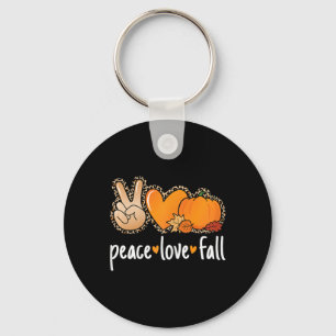 Peace Love Fall Pumpkin Autumn Thanksgiving Women Key Ring