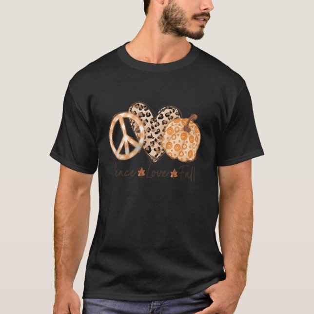 Peace Love Fall Pumpkin Plaid Family Pajama Thanks T-Shirt (Front)