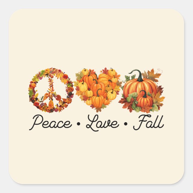 Peace, Love, Fall - Pumpkins Square Sticker (Front)
