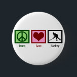 Peace Love Field Hockey 6 Cm Round Badge<br><div class="desc">Peace sign,  heart,  and a silhouette of a field hockey player in action.</div>