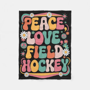 Peace Love Field Hockey 70s Hippie Retro Field Hoc Fleece Blanket