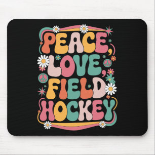 Peace Love Field Hockey 70s Hippie Retro Field Hoc Mouse Mat