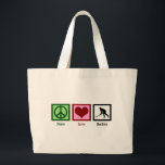 Peace Love Field Hockey Large Tote Bag<br><div class="desc">Peace sign, heart, and a silhouette of a field hockey player in action.</div>
