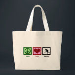 Peace Love Field Hockey Large Tote Bag<br><div class="desc">Peace sign,  heart,  and a silhouette of a field hockey player in action.</div>