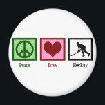 Peace Love Field Hockey Magnet<br><div class="desc">Peace sign,  heart,  and a silhouette of a field hockey player in action.</div>