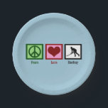 Peace Love Field Hockey Paper Plate<br><div class="desc">A peace sign,  heart,  and the black silhouette of a field hockey player. I love sports gifts for Christmas.</div>