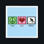 Peace Love Field Hockey Sports Birthday Party Napkin<br><div class="desc">This cool field hockey party paper plate features a peace sign,  heart,  and a silhouette of a field hockey player in action. Order this blue party decor for your sports coach or team!</div>