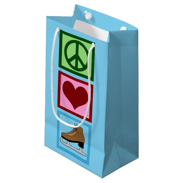 Peace Love Figure Skating Ice Skates Small Gift Bag (Front Angled)
