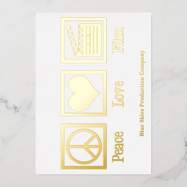 Peace Love Film Production Company Director Gold Foil Holiday Card (Front)