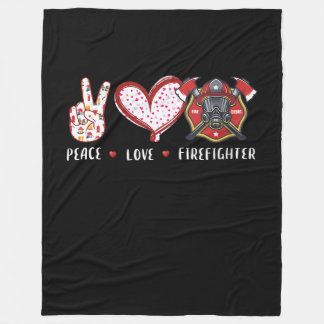 Peace Love Firefighter Lovers | Firefighter Gifts Fleece Blanket