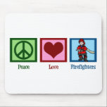 Peace Love Firefighters Mouse Mat<br><div class="desc">A peace sign,  heart,  and a fireman holding a water hose.</div>
