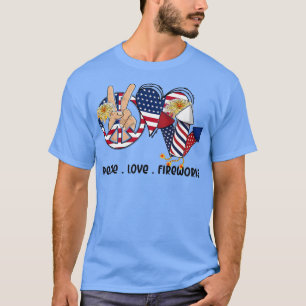 Peace Love Fireworks Star 4th of July Celebration T-Shirt