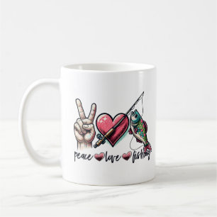Peace love fishing coffee mug