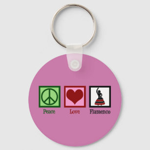 Peace Love Flamenco Dancing Pink Dancer Key Ring
