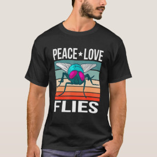 Peace Love Flies Quote Retro Art Insect Entomologi T-Shirt