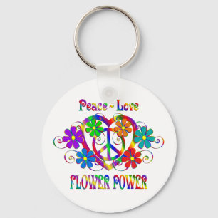 Peace Love Flower Power Key Ring