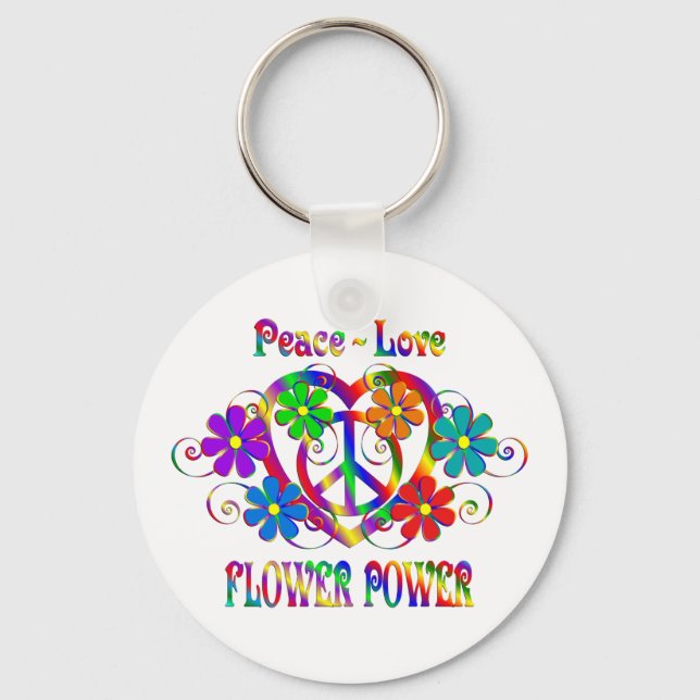 Peace Love Flower Power Key Ring (Front)