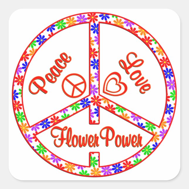 Peace Love Flower Power Square Sticker (Front)