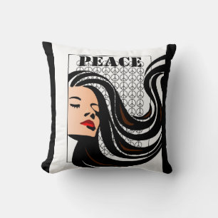Peace-Love Flowing Hair PIllow with Peace Signs