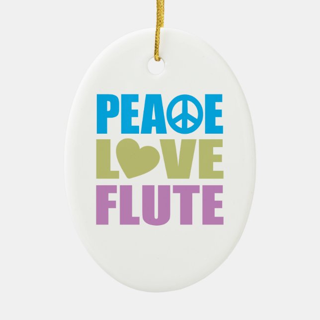 Peace Love Flute Ceramic Tree Decoration (Front)