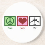 Peace Love Fly Coaster<br><div class="desc">A peace sign,  heart,  and an airplane. This is a cute gift for a pilot,  flight attendant,  or someone who likes to travel.</div>