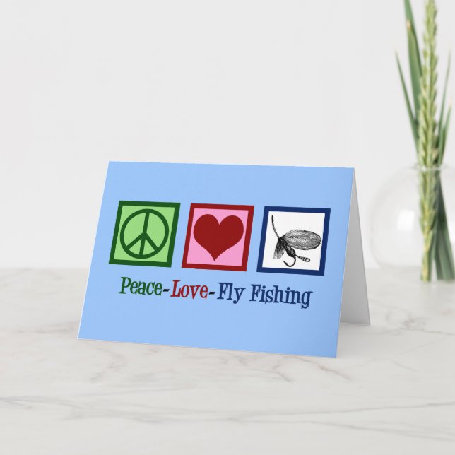 Peace Love Fly Fishing Christmas Fisherman Holiday Card (Front)