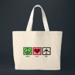 Peace Love Fly Large Tote Bag<br><div class="desc">A great gift for someone who loves planes or is a pilot or flight attendant.</div>