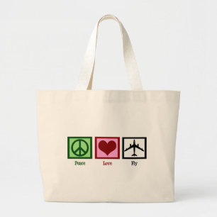 Peace Love Fly Large Tote Bag
