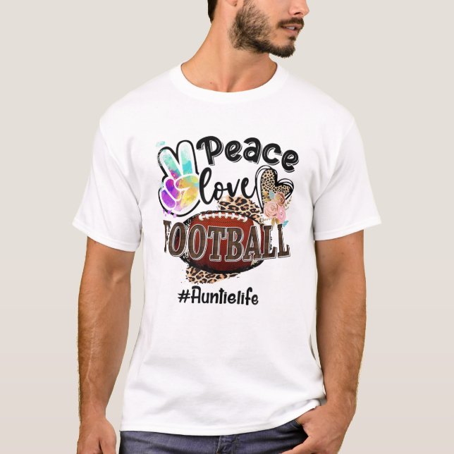 Peace Love Football Auntie Life Mum Grandma Leopar T-Shirt (Front)