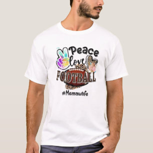 Peace Love Football Memaw Life Mum Grandma Leopard T-Shirt