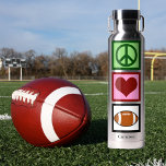 Peace Love Football Player Personalised Water Bottle<br><div class="desc">Personalise this cute Peace Love Football water bottle with a player or coach name under the peace sign,  heart,  and ball. A cool sports gift for Christmas.</div>